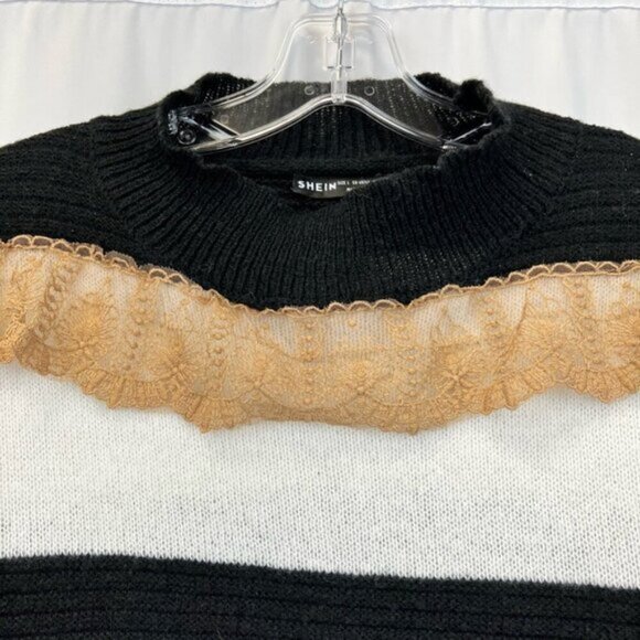 Shein Womens Sweater Dress Multicolor Striped Lace Crew Neck Long Sleeve Knit L - Picture 3 of 11